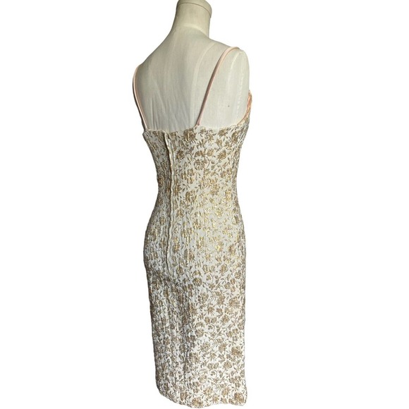 Vintage 50s Gold Silver Jacquard Brocade Wiggle Dress Vest Set Cocktail Pinup - Picture 8 of 14
